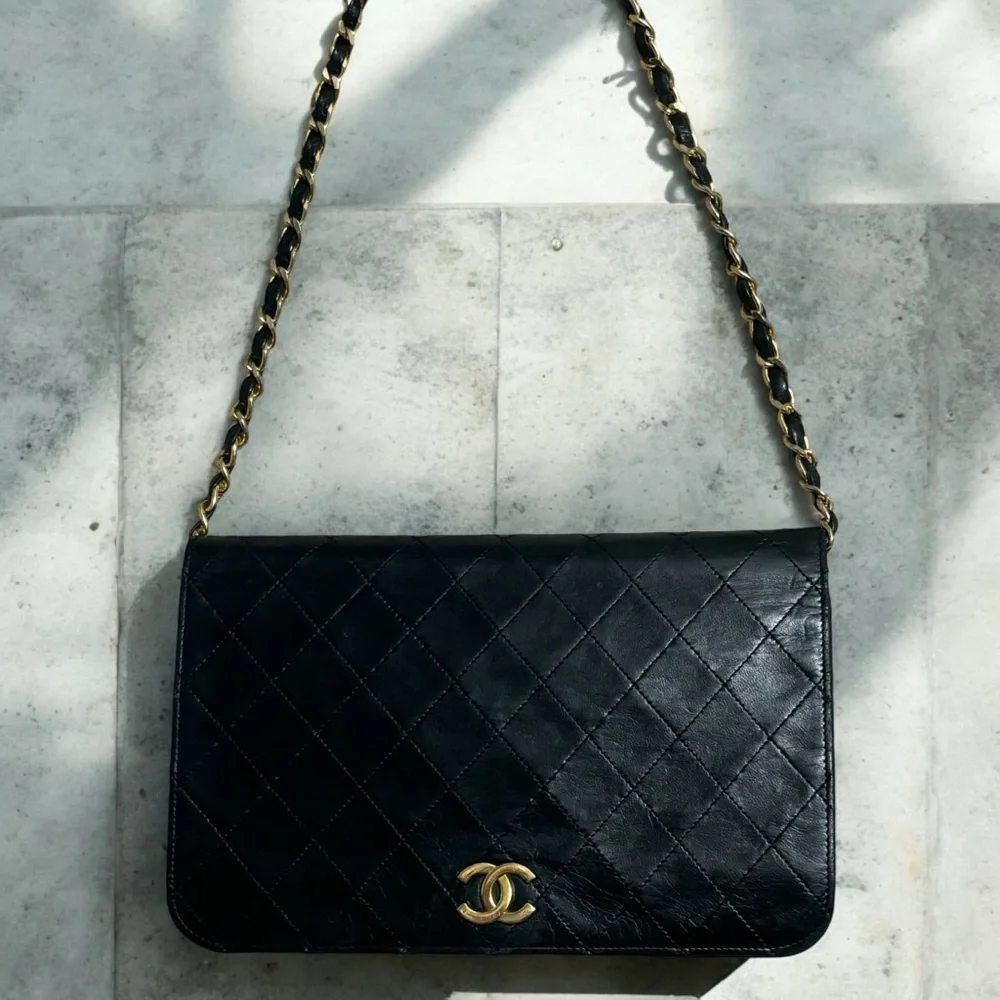 1989’ Vintage Black Lambskin Single Flap Shoulder Bag